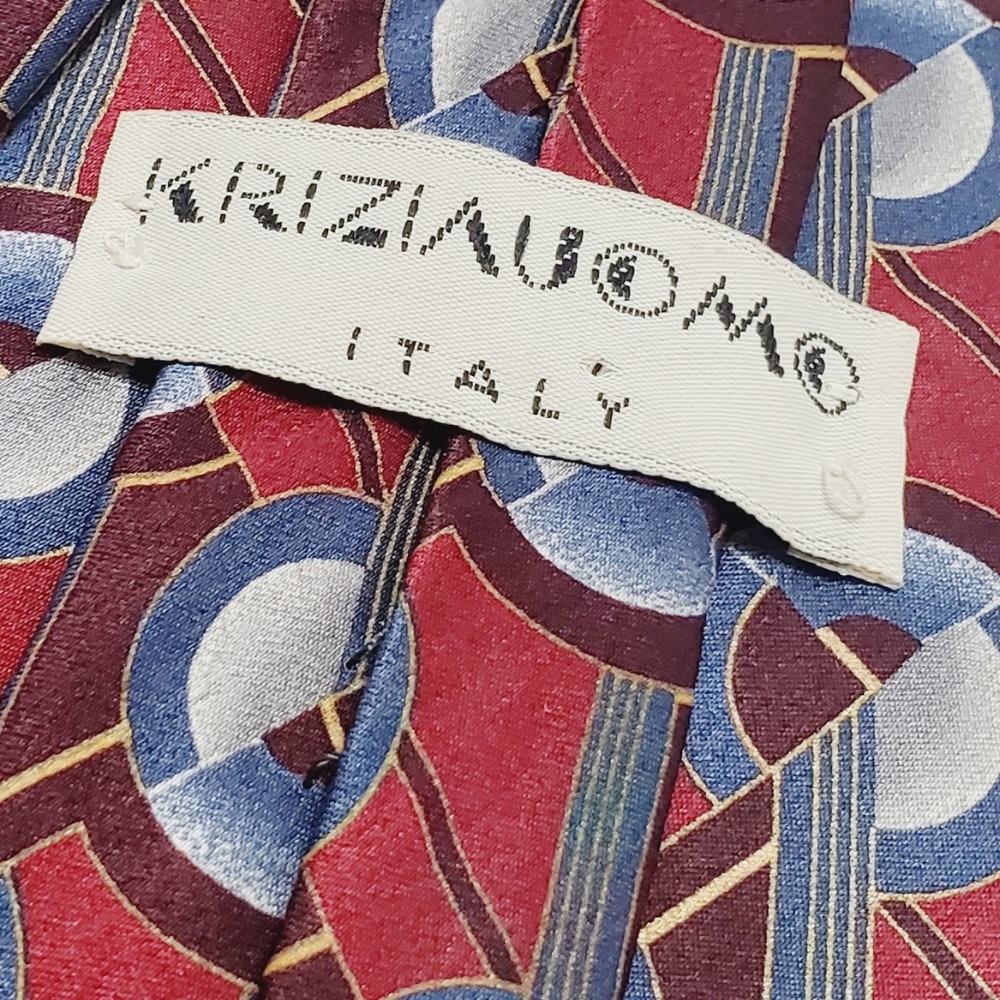 Krizia Uomo Necktie Red & Blue Geometric Pattern Men's Silk Neck Tie 57x3.75" - Picture 2 of 5